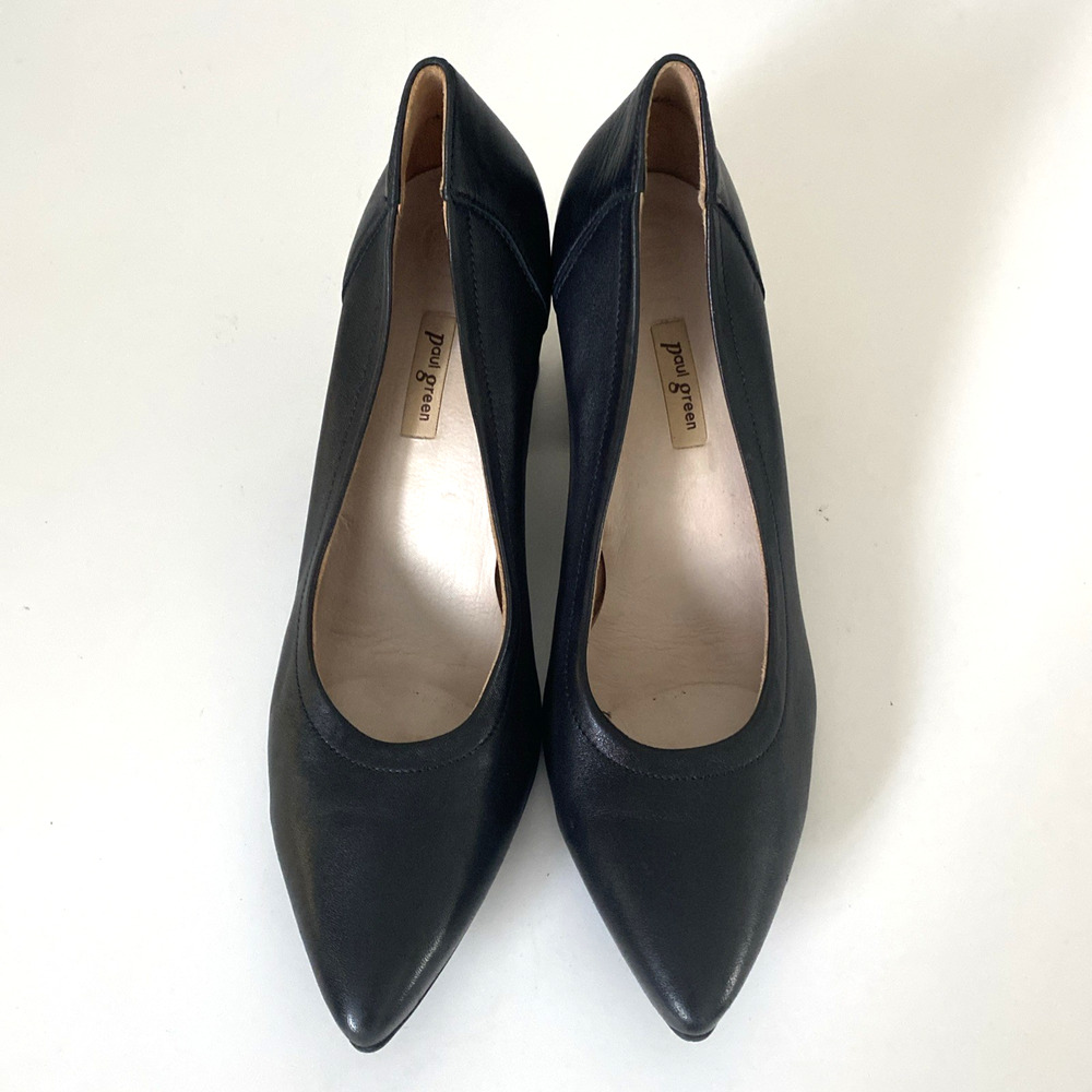 Paul Green Yvette Pump Black Leather Nappa Block Heel Point Toe 7.5 UK 10 US - Picture 3 of 10